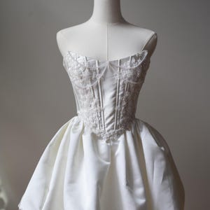 Embellished beaded wedding corset gown in basque waist, Satin taffeta with beads corset top, Basque waist sweetheart bridal corset