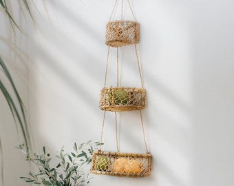 SALE! 3 tier hanging basket| Hanging woven baskets| Set of 3 hanging baskets| Fruit hanging basket| Wall hanging baskets decor| rattan shelf