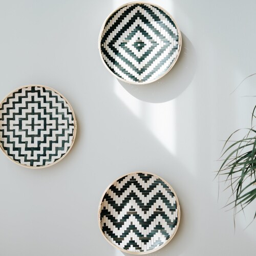 Set of 3 Basket Wall Decor Wall Baskets Boho Wall Art Woven Etsy