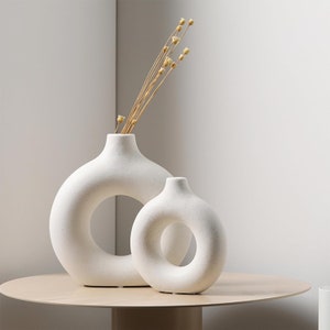 Set of 2 hollow ceramic vases, set of 2 black donut vases, ceramic set of 2 minimal vases, set of multiple minimal vases different color