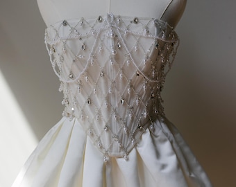 Wedding corset with rhinestones and embellishments, Basque waist corset with pearls, Custom corset, Wedding dress customiaztion