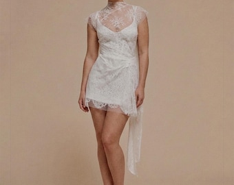 Lace after party wedding dress and mini skirt with sheer lace dress - 3 piece set