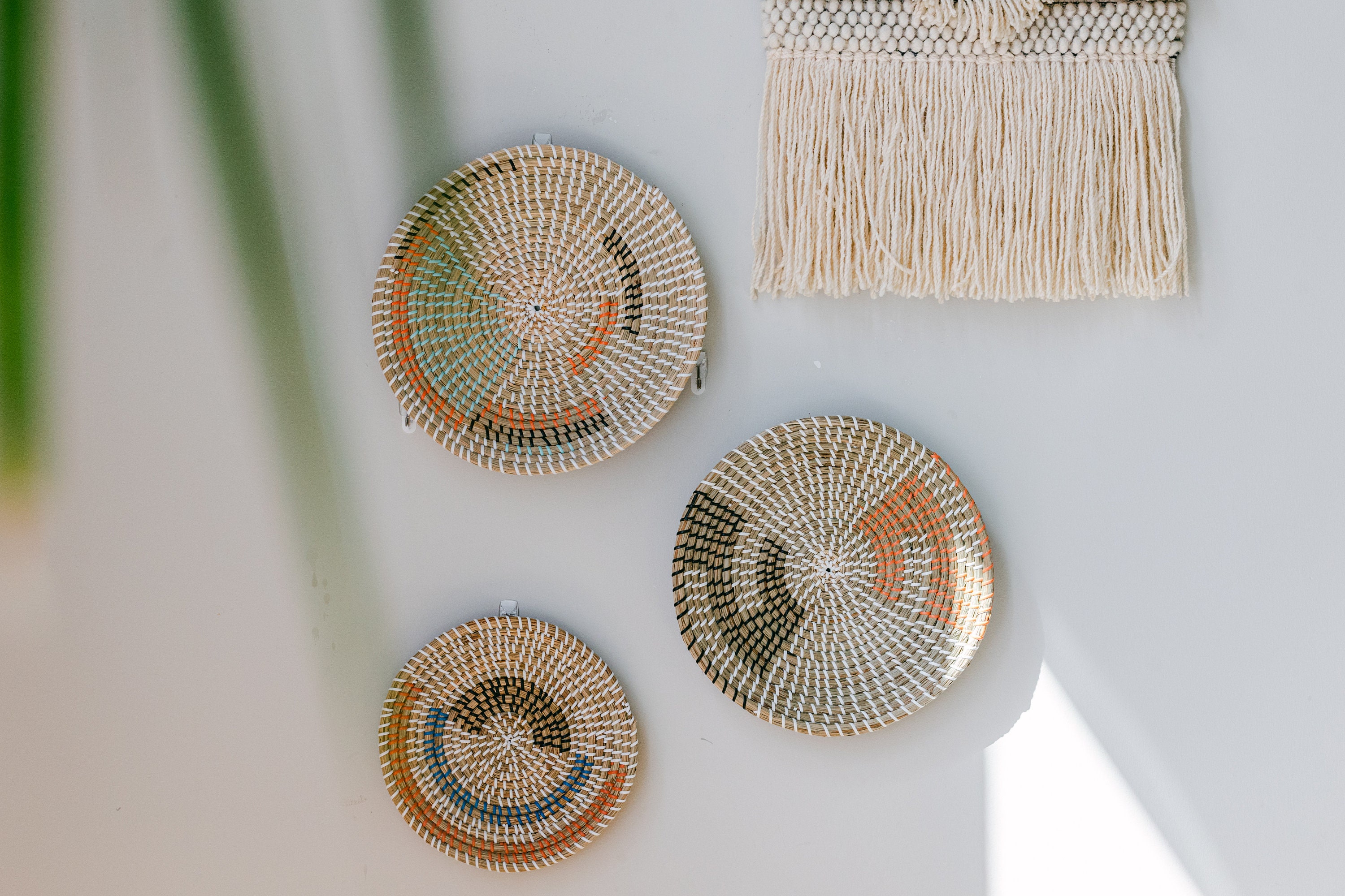 Wandkorb 3er Set, Korb Wandbehang, Boho Wandkorb, Runde Boho Wand Körbe Set, Wicket Woven Korb Wanddekor, Set geflochtene Körbe