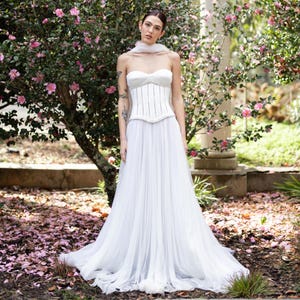 Danielle Frankel Anika Dupe corset bodice wedding dress with scarf