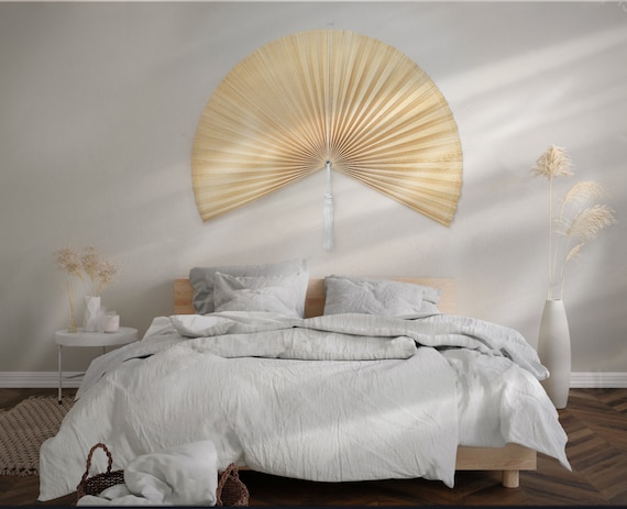 SALE Oversized bamboo fan headboard 56in Large fan headboard Oversized bedroom wall decor Large wall decor headboard Large wall decor
