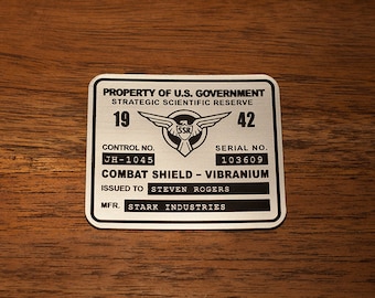 Captain America Shield Asset Tag Government Steve Rogers Vibranium Hydra Stark SSR Plate Serial Number First Avenger Cosplay Replica Prop