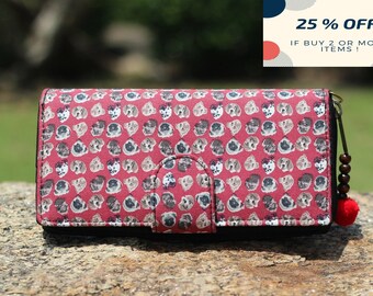 Santa Claus Collects Snowflakes Real Leather Zip Around Wallet Wristlet minimalist wallet Travel Purse Wristlet