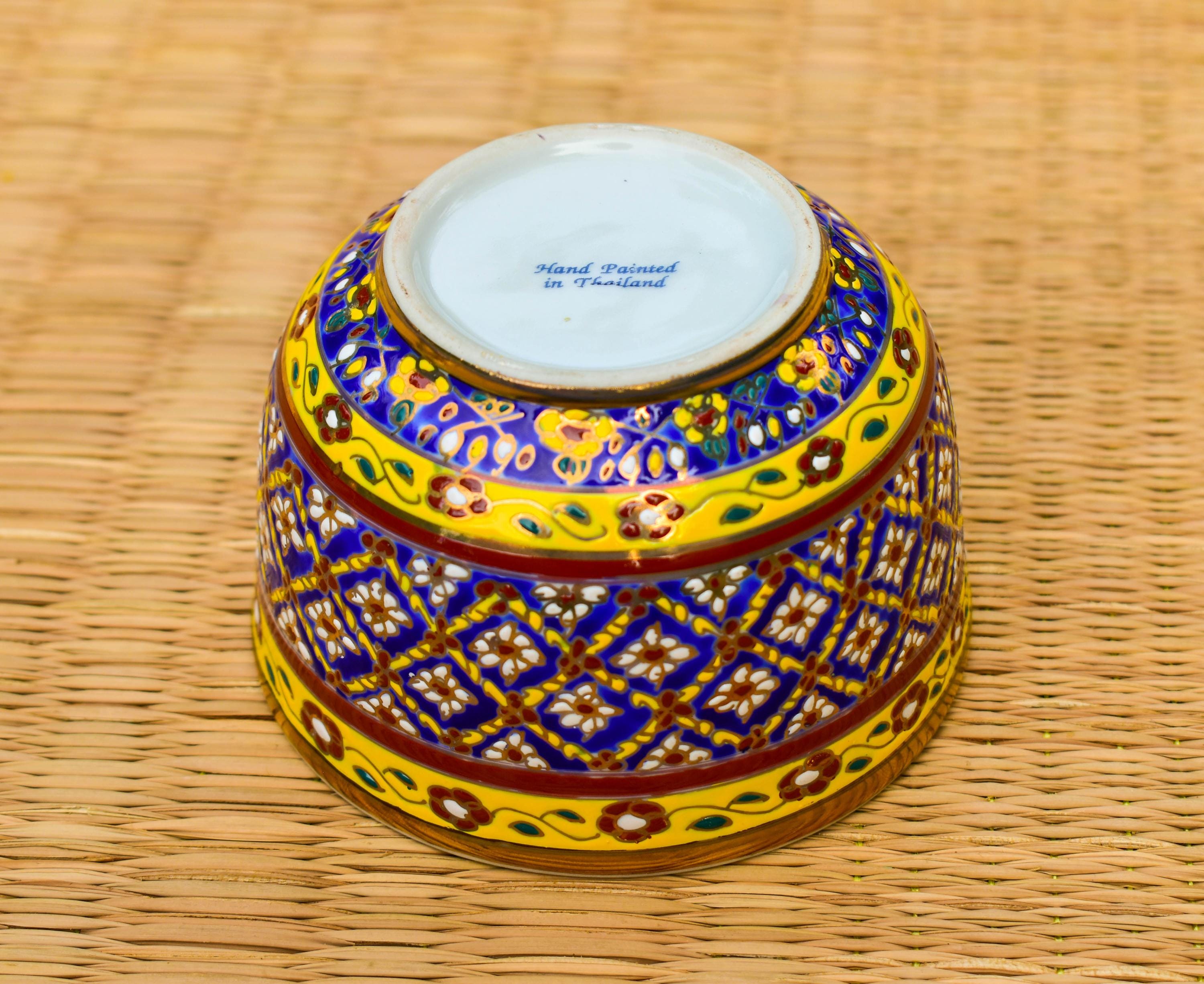 蓋付き陶器瓶、ベンジャロンポット、タイの手描き陶器、装飾ポット