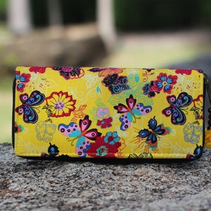 Brieftasche Frauen, bunte Schmetterlinge, bedruckte Baumwolle, süße vegane Brieftasche, Telefon Clutch Geldbörse, Sommer Stoff Brieftasche, Lehrer Geschenke