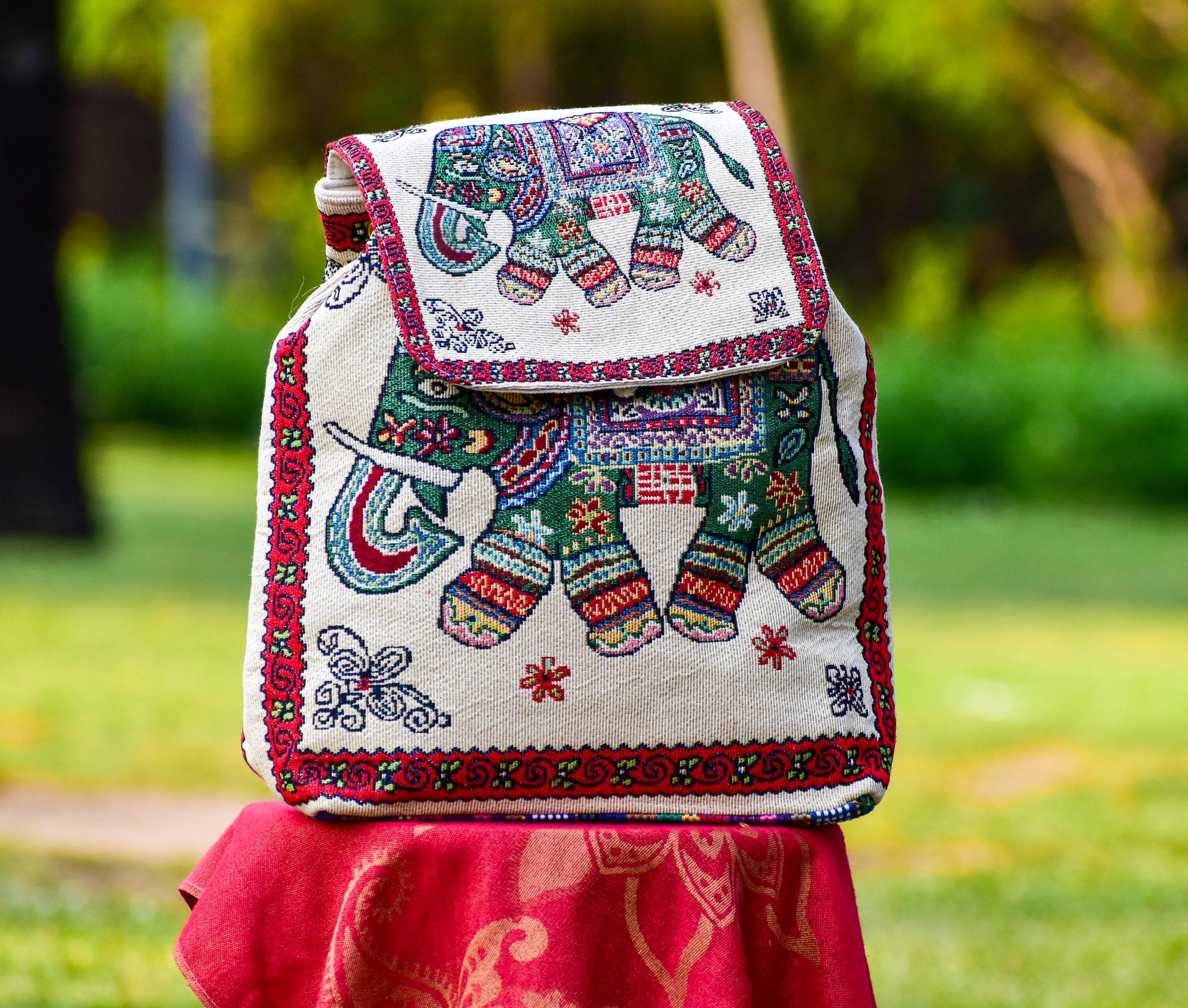Backpack With Elephants, Small Backpack From Thailand, Vegan  display picture 1
