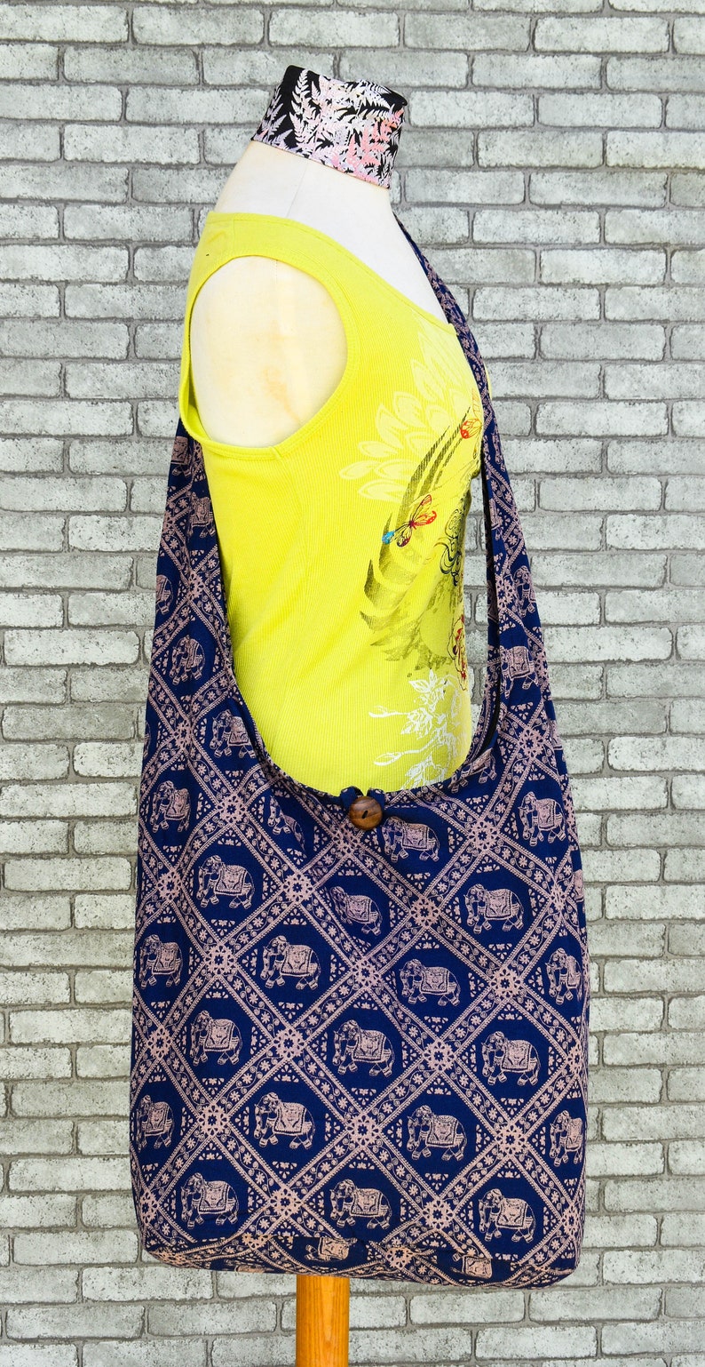 Elephant Bag Printed Cotton Bag Boho Cotton Sling Bag Thai Hippie Bag Environment Friendly Shopping Bag Lightweight Crossbody Bag