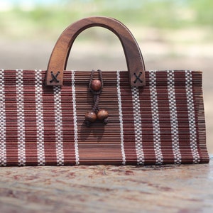 Bambustasche Umweltfreundliche Holzgriffe - Clutch Vegan Tasche Geschnitzter Kokosnuss-Elefant-Knopf, Naturholzgeschenk für sie