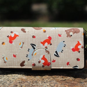 Wristlet Wallet Card holder, Lindo zorro y tejón, Billetera amante de los animales, Billetera de viaje para mujeres, Regalo para adolescentes, Animales de dibujos animados