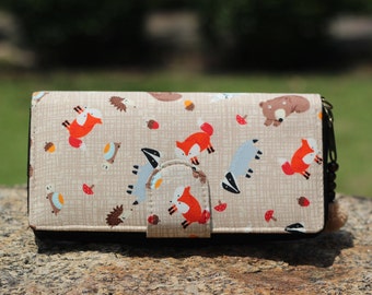 Porta-cartões com pulseira, raposa e texugo fofos, carteira para amantes de animais, bolsa carteira de viagem feminina, presente para adolescentes, animais de desenho animado