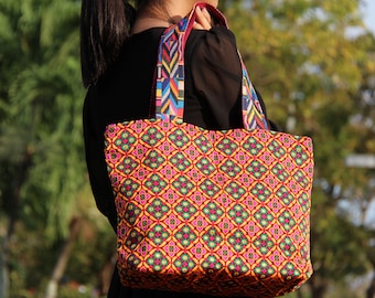 Tote Bag Colorful Tapestry Boho Chic - Hippie Shoulder Bag, Fabric Beach Bag,Vivid Reusable bag,Summer bag