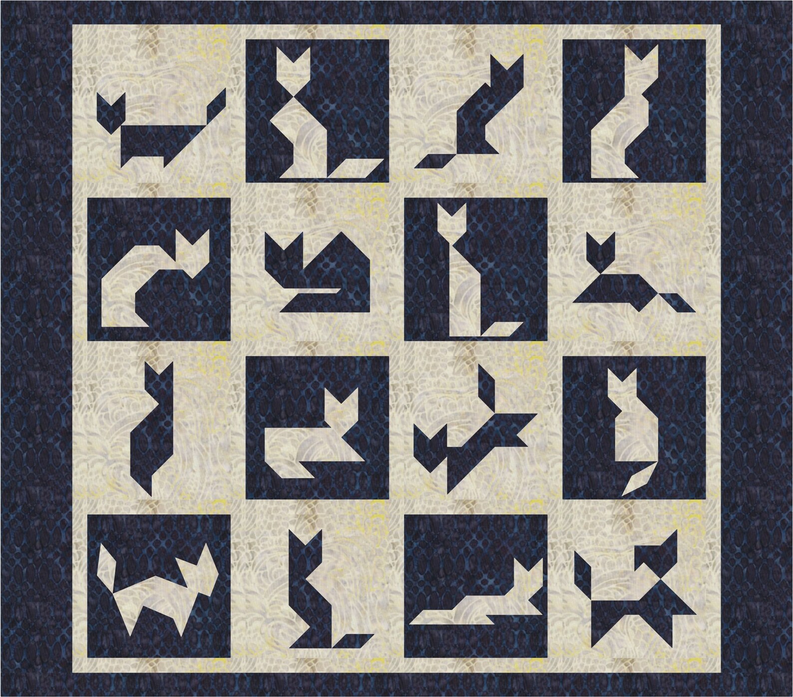 Tangram Cats 16 Quilt Block Patterns Foundation Paper | Etsy