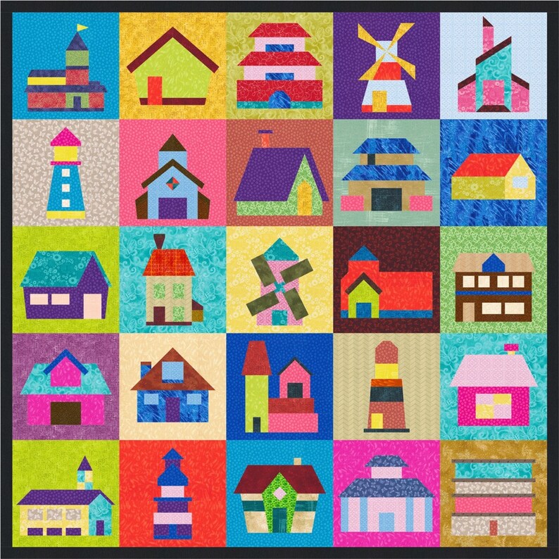 Houses Buildings Windmills Homes 25 Quilt Block Patterns Etsy