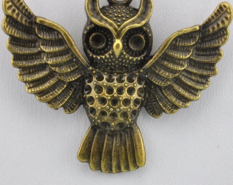10 pcs of Antique Bronze Lovely Owl Charm Pendants 45x52mm --J20746