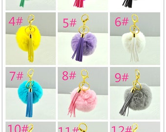 pom pom et pompon en porte-clés, porte-clés pompon, Faux fourrure pom Pom avec porte-clés pompon, porte-clés furry, boules de poils grand, porte clé pompon