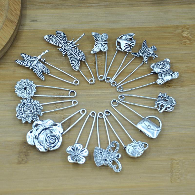 Sweater Retro Safety Pin,dragonfly、flower、angel、handbag、horse