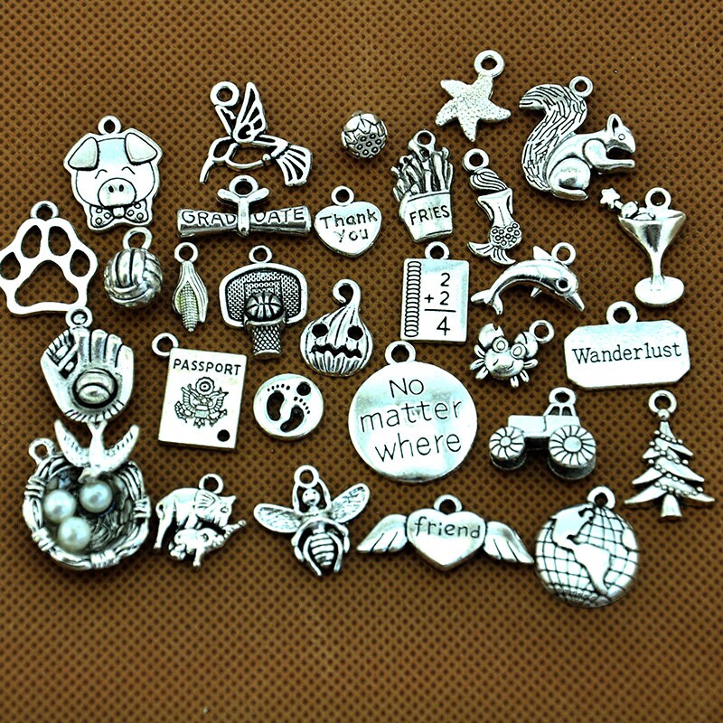 Mixed Charms Set,antiqued Silver Assorted Charms Pendants 30 Charms ...