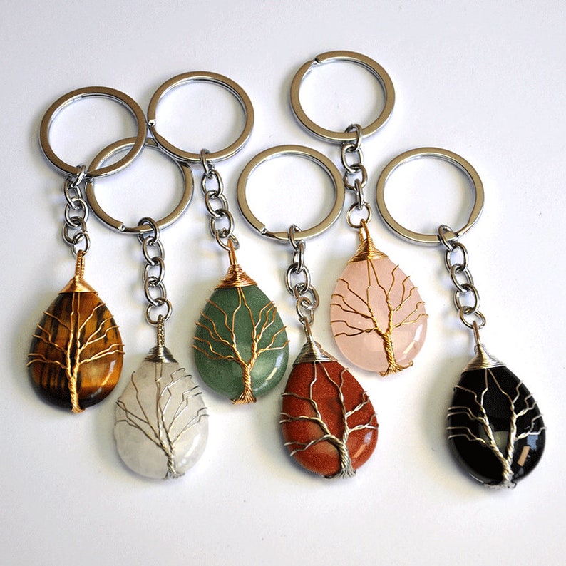 May Tree Keychain Tree of Life Crystal Keychain ,teardrop Keychain ,wire Wrapped Crystal ...