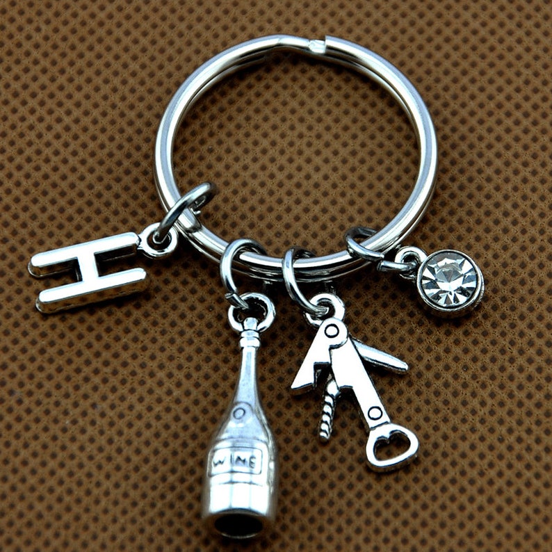 Personalized Women initial gift Best Friend Gift Wine lovers gift Personalized Key Ring-378-713 Bottle opener Keychain Wine waiter gift