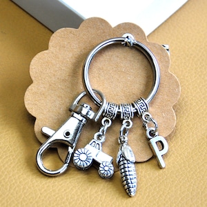 Porte-clés tracteur PETIT Porte-clés pour papa Porte-clés petit ami Fermier agricole Élevage de maïs Porte-clés Maïs en épi Cadeau-291-1-Y827
