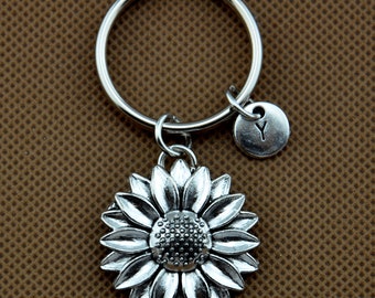 Sunflower keychain, sunflower charm, flower keychain, personalized keychain, initial keychain, initial charm, customized, monogram