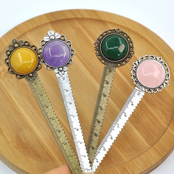 Vintage bookmark,Planner bookmarks,planner accessories,20mm Natural Stone Cabochon Bookmark,Classic Ruler Bookmark Base Setting Tray Bezel