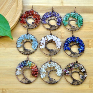 Tree Of Life Natural Gemstone Pendant，Rainbow Chakra Pendant,Handmade Wire Wrapped Pendant，Healing Energy Gemstone Pendant