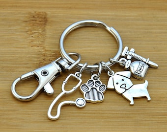 Vet Technician，Vet Gifts, Vet Keychain, Veterinary Gifts, Veterinary Surgeon, Vet Nurse, Dog, Stethoscope，Animal Pet Paw，Medical Keychain