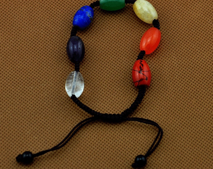 7 Chakra Bracelet-10x14mm drum bead bracelet-Chakra Stones-Chakra Healing Stone Bracelet-7 Chakra Adjustable Bracelet-Yoga and Meditation