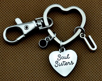Soul Sisters sleutelhanger, beste vriend cadeau, beste vriend sleutelhanger, geboortesteen sleutelhanger, zuster sleutelhanger, Soul Sister-unieke giften voor haar