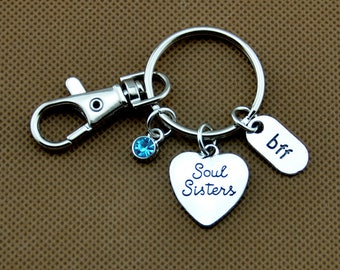 Soul Sisters Sleutelhanger, Beste Vriend Cadeau, Beste Vriend Sleutelhanger, Bff Sleutelhanger, Birthstone Sleutelhanger, Zuster Sleutelhanger,