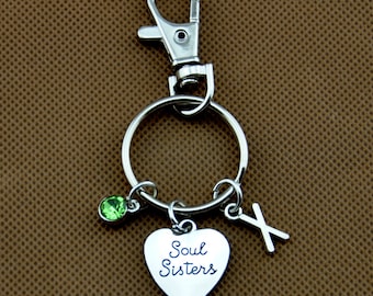 Soul Sisters-sleutelhanger, cadeau beste vriend, beste vriend sleutelhanger, geboortesteen sleutelhanger, sleutelhanger zus, Soul Sister - unieke cadeaus voor haar