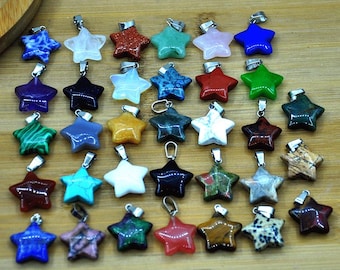 20mm Gemstone Star Pendant, Gemstone pendant,Crystal Star Pendant,Star Charms，Star Crystal Pendant，Lucky Gemstone Pendant for Jewelry Making