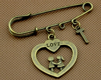 Broche De Seguridad Con Adornos Unisex Love Heart Safety Pin Broche De Seguridad Con Adornos Unisex Love Heart Safety Pin