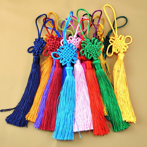 Long chinese infinity knot tassel charm supplies,Handmade silk tassels satin bohemian,Tassel Supplies,Decorative Tassels,Tassel Craft,