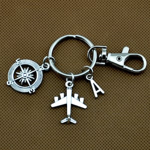 Compass Keychain，Travel Keyring,Compass and airplane keychain, Hand Stamped Keyring, Travel Keychain, Gift for Flight Attendant
