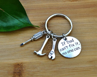 Si papá no puede arreglarlo, nadie puede Llavero, llavero de herramientas, llavero de herramientas personalizado, regalo de constructor de bricolaje, regalo de carpintero, regalos para papá, llavero de herramientas