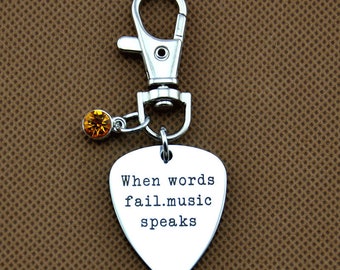 When Words Fail Music Speaks Keychain,Music Note Keychain, Music Keychain, Music Note Key Chain, Personalized Music Keyring