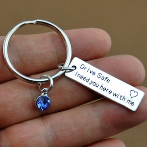 Chaveiro Drive Safe, personalizável, chaveiro com pedra de nascimento, presente para namorado, marido caminhoneiro, presente para marido, dirija com segurança, ente querido
