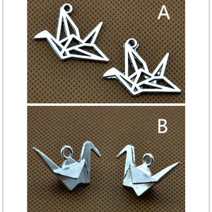 Origami Bird Charm, Paper Cranes Charm,  silver Crane Charm ，3D Paper Crane Charm Pendant, Outline Filigree Minimalist Charm Pendants-593