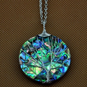 1pcsCharm Baum des Lebens Abalone Shell Halskette / Schlüsselanhänger, Strand Schmuck, Baum des Lebens Halskette, Muttertagsschmuck, Draht gewickelt Schmuck