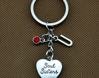 Soul Sisters Sleutelhanger, Beste Vriend Cadeau, Beste Vriend Sleutelhanger, Birthstone Sleutelhanger, Zus Sleutelhanger, Ziel Zus - Unieke Geschenken voor Haar