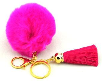 20 % Rabatt Großhandel flauschige Kaninchen Pelz Ball Pom Pom mit Multicolour Seide Quaste Schlüsselbund, Bag Charm Zubehör und Auto-Schlüsselanhänger