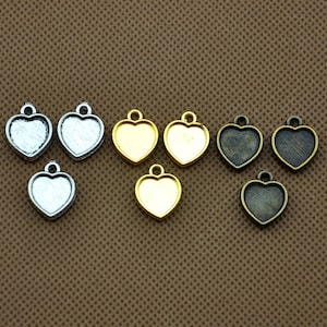Hjärtformade hängesinfattningar 10 mm hänge tomt, Tomma Bezel-hängesinfattningar bas - DIY Fotoberlock smyckesfyndstillbehör - J1659-2