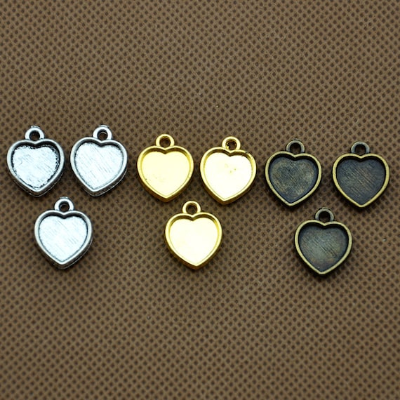 Heart Shaped Pendant Tray Settings 10mm pendant blank, Blank Bezel pendant Trays base-DIY Photo Charm Jewelry Finding Supplies-J1659-2