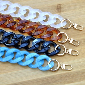 Dicke Harz lange Kette, hochwertige Acryl-Geldbeutelkette, Metall-Schulterhandtaschengurt, Ersatzgriffkette, Umhängetaschen-Kettengurt